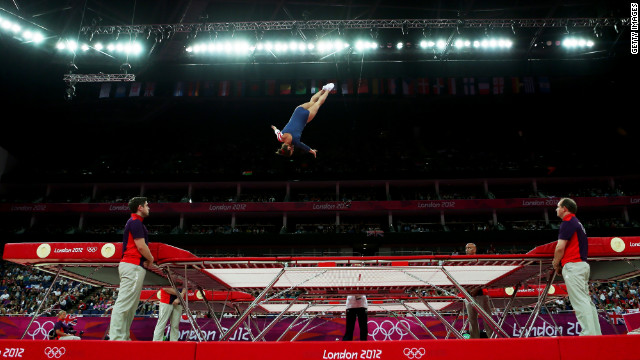 Savannah Vinsant of the United States competes in women's trampoline.
