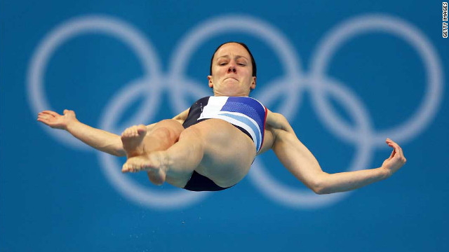 Rebecca Gallentree of Great Britain competes in the women's 3-meter springboard diving semifinal.