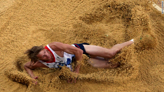 Christopher Tomlinson of Great Britain competes in the men's long jump final.