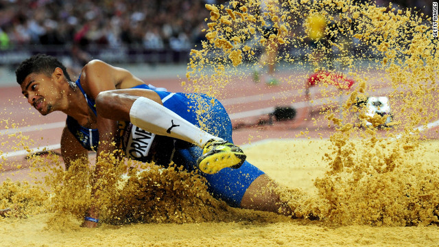  Michel Torneus of Sweden competes in the men's long jump final.