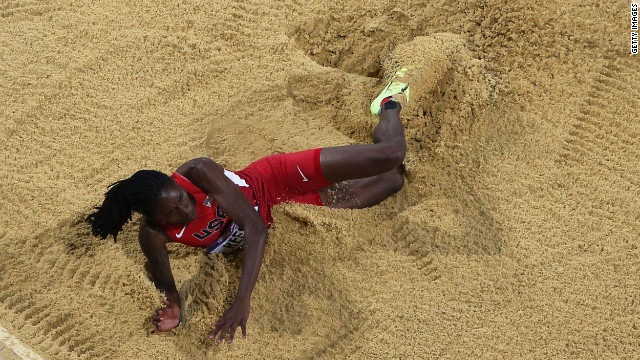 Brittney Reese of the United States competes in the women's long jump final.
