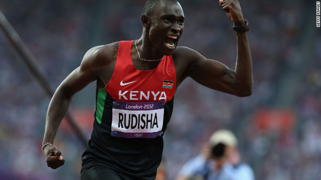 David Lekuta Rudisha of Kenya celebrates after winning gold and setting a new world record in the men's 800m final on Day 13 of the Games.