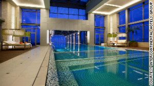 Most of the pool at Holiday Inn Shanghai Pudong Kangqiao is indoors, without the overhang.