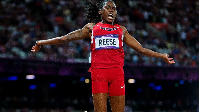 Long jumper Brittney Reese triumph in the women's competition on a golden night for Team USA. She recorded a leap of 7.12 meters beat Russia's Elena Sokolova personal best jump by 5centimeters.