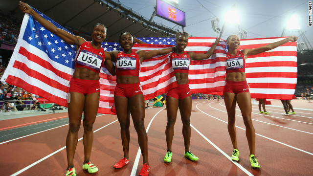 The U.S. women's 4x100-meter relay team -- from left, Carmelita Jeter, Bianca Knight, Tianna Madison and Allyson Felix -- set a new world record in the final.