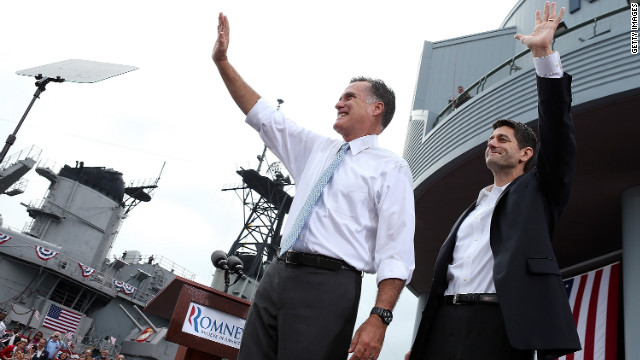 Romney and Ryan wave to supporters.