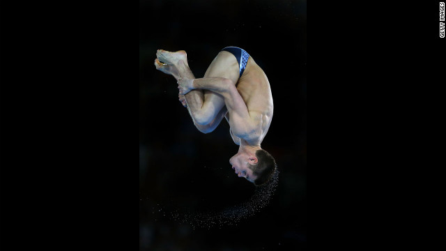 David Boudia performs in the men's 10-meter platform diving final.