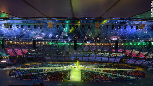 A general view shows the Olympic stadium during the closing ceremony.