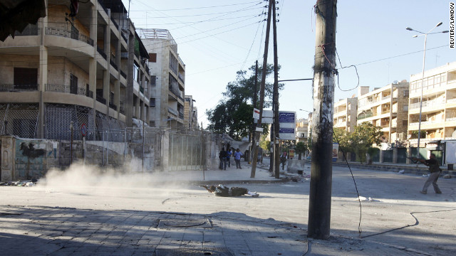 A skirmish in the street of Aleppo's Saif al-Dawla district between members of the Free Syrian Army and Syrian army soldiers on August 20.