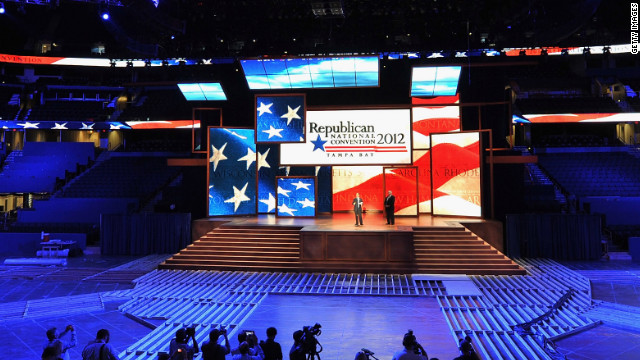 The stage inside of the Tampa Bay Times Forum ahead of the Republican National Convention. Thousands will decend on Tampa for the four day convention ,August 27-30. 