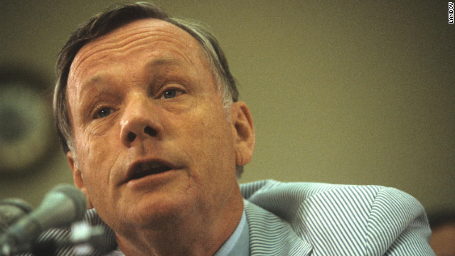 Neil Armstrong talks about the space program during an appearance before a U.S. House committee in 1986.