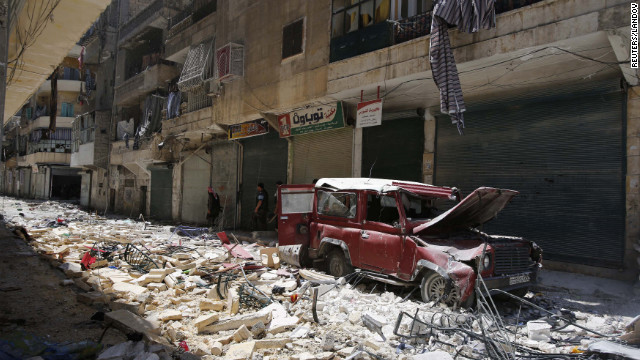 A street in Aleppo is covered in rubble from heavy fighting between rebels and Syrian government forces.