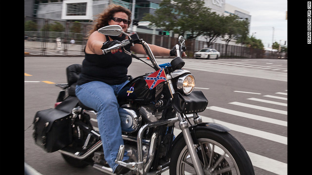 Motorcyclists roll into Tampa on Saturday.