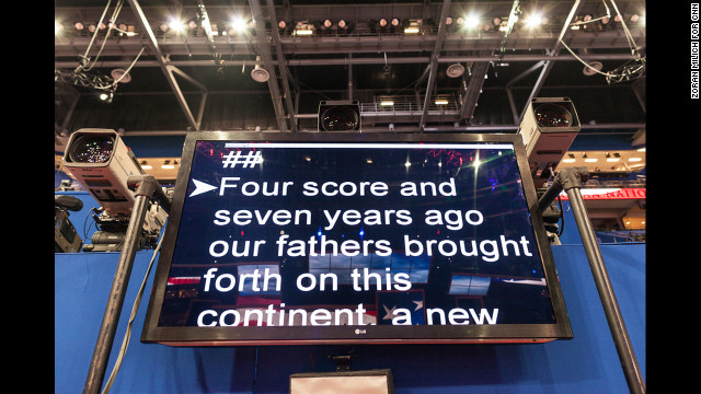 The teleprompter is tested Sunday at the Tampa Bay Times Forum.