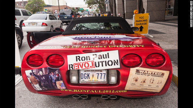 A pro-Ron Paul Corvette cruises the streets of Tampa.