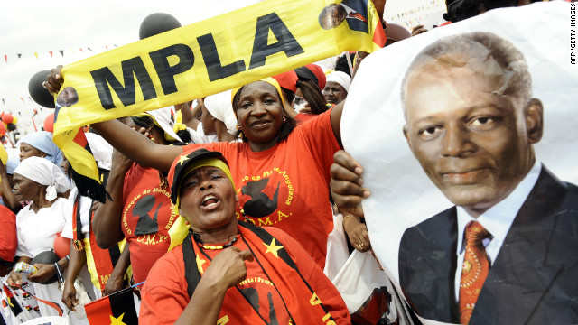 MPLA supporters attend Wednesday the final rally of President dos Santos in Kilamba Kaixi on the outskirts of Luanda, Angola's capital. 