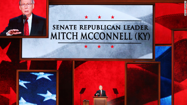 Senate Minority Leader Mitch McConnell of Kentucky speaks during the third day of the Republican National Convention.