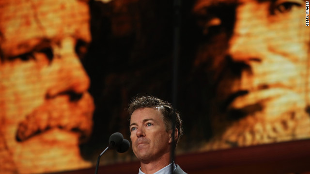 Sen. Rand Paul of Kentucky speaks during the third day of the Republican National Convention. His father, U.S. Rep. Ron Paul of Texas, was one of the hopefuls for the 2012 nomination.