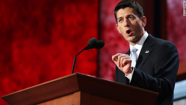 GOP vice presidential nominee Paul Ryan addresses the Republican National Convention on Wednesday night.