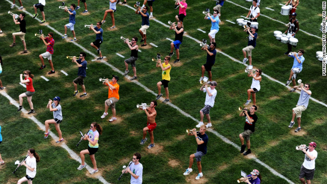 The Blue Band, with a roster of more than 300 students, practices on the first day of school.