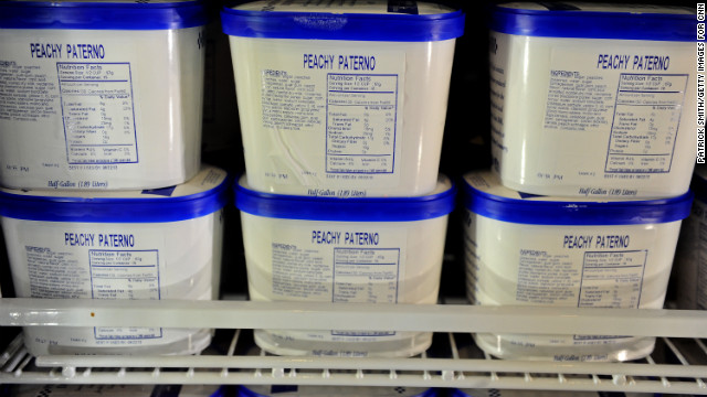 "Peachy Paterno" ice cream sits in the freezer at the Berkey Creamery on campus. The "Sandusky Blitz" flavor has been removed.