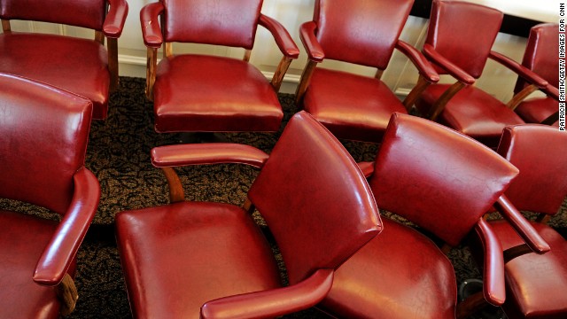 The jury chairs in the courtroom where Sandusky stood trial sit empty at the Centre County Courthouse in Bellefonte, Pennsylvania. Sandusky was found guilty of 45 counts of sexual abuse of young boys over a 15-year period. Sandusky has yet to be sentenced.