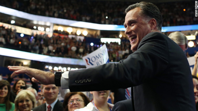 Mitt Romney greets supporters during the final day of the GOP convention at the Tampa Bay Times Forum on August 30, 2012.
