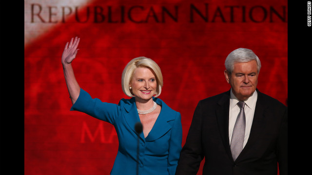 Callista and Newt Gingrich take the stage during the final day of the Republican National Convention.
