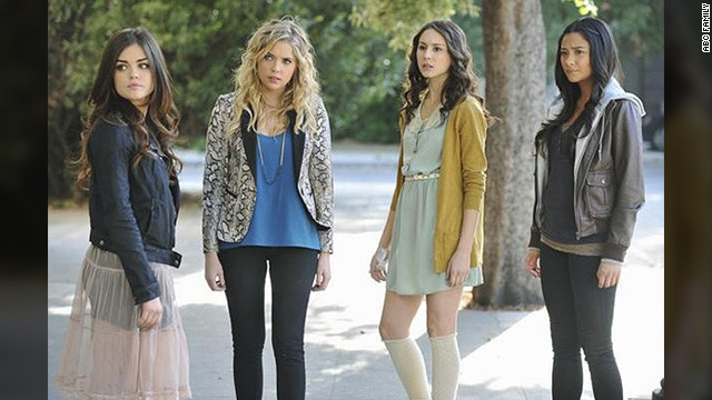 "(Here) you have Aria's (from left) vintage rock-and-roll ... Hanna's high-end glam with her famous pops of color, you have the softness of Spencer ... and my sexy, tough and modern Emily," costume designer Mandi Line said. "Aria is my fantasy doll, Hanna is my high school me, Spencer is who I learn from the most, and Emily comes the most natural to me."