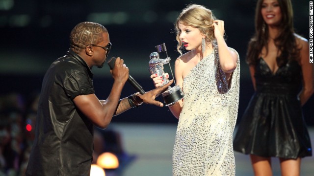 Taylor Swift's 2009 acceptance speech for best female video was cut short when Kanye West rushed the stage and proclaimed, "Yo Taylor, I'm really happy for you, I'll let you finish, but Beyonce has one of the best videos of all time." Bey went on to win the video of the year for award for "Single Ladies (Put a Ring On It)." She invited the "You Belong With Me" singer back on stage to finish her acceptance speech. At the 2010 awards show, Swift forgave West with a song.