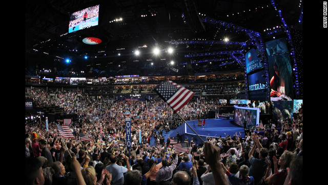 Illinois nominee for Congress Tammy Duckworth leaves the stage after speaking at the Democratic convention on Tuesday.