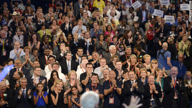 Supporters applaud former President Bill Clinton's speech Wednesday.