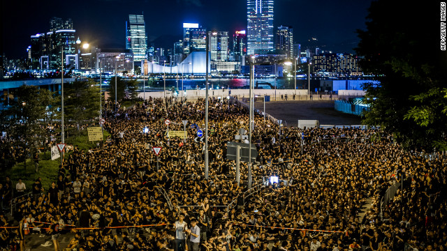 Protesters gather near the government's headquarters in Hong Kong on September 7, 2012 .