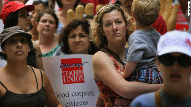 In June, Chicago school teachers protested a decision by the board of education to rescind a 4% annual raise.