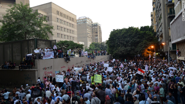 Thousands angered by the film produced by expatriate members of Egypt's Christian minority in the United States protest outside the U.S. Embassy.