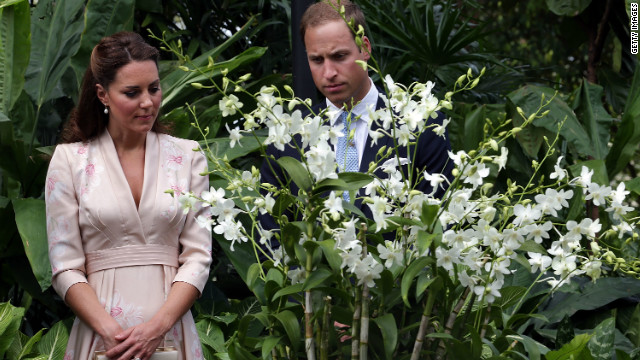 Britain's Prince William and Catherine viewed an orchid named for William's late mother in Singapore. 