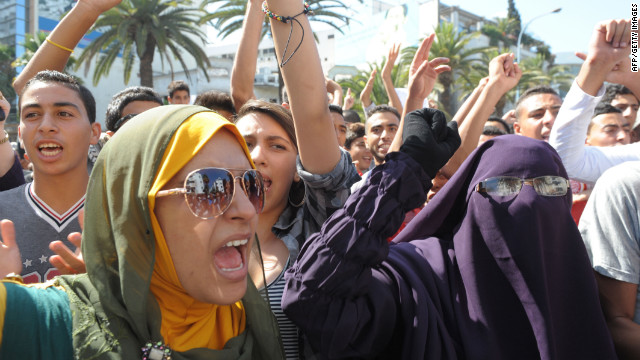 Moroccan women gather near the U.S. Embassy in Casablanca on Wednesday.
