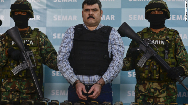 Alleged Gulf drug cartel leader Jorge Eduardo Costilla Sanchez is presented to the press in Mexico City, on September 13, 2012. 