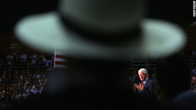 Former President Bill Clinton speaks in support of Obama during a campaign stop in Miami on Tuesday, September 11.