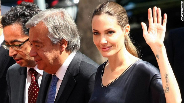 Jolie and U.N. High Commissioner for Refugees Antonio Guterres, center, arrive on Thursday to meet with the Turkish deputy prime minister in Ankara.