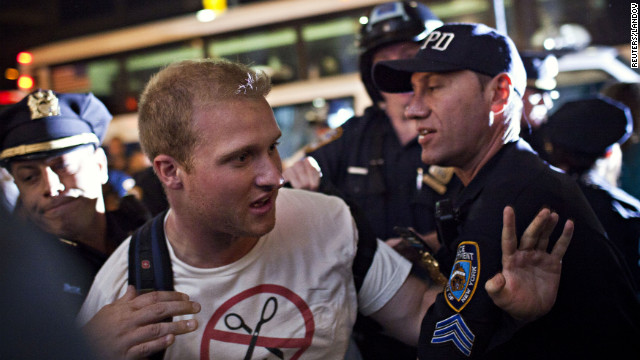 A member of Occupy Wall Street is arrested during a march from Washington Square Park to the financial district on Saturday.