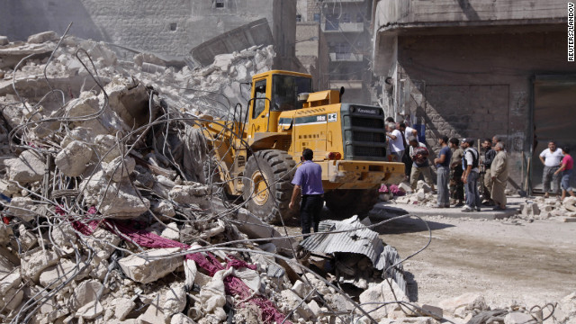 Construction equipment is used at the Aleppo site on Wednesday.