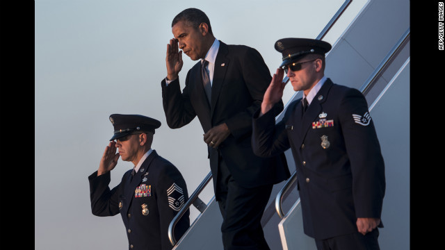 Obama arrives at Andrews Air Force Base in Maryland on Thursday, September 13. Obama returned to Washington after a two-day campaign trip with events in Nevada and Colorado.