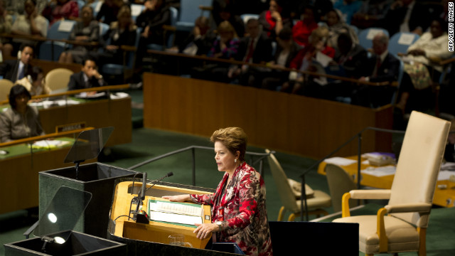 Brazilian President Dilma Vana Rousseff delivers her address to the General Assembly on Tuesday.