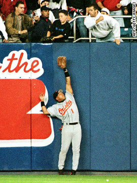 A 12-year-old baseball fan named Jeffrey Maier reached over the fence to deflect a ball hit by the Yankees' Derek Jeter into the stands for a home run during the 1996 ALCS against Baltimore. Jeter could have been called out for fan interference.