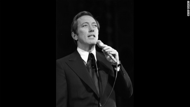 Williams rehearses at the London Palladium before a Royal Variety Performance in 1970. The smooth-voiced crooner was known for such classics as "Moon River."