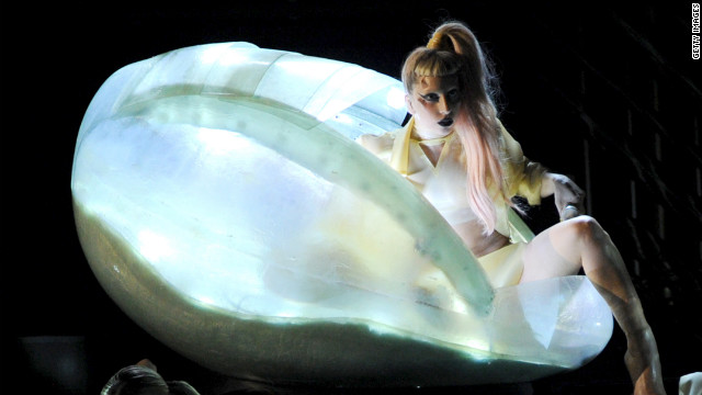 The singer shows she was "Born This Way" as she emerges from an egg at the 53rd annual Grammy Awards.