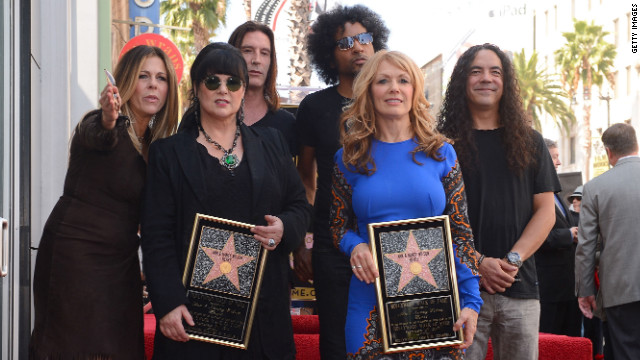 Heart's Ann Wilson, left, and Nancy Wilson receive a star on the Hollywood Walk of Fame on Tuesday.