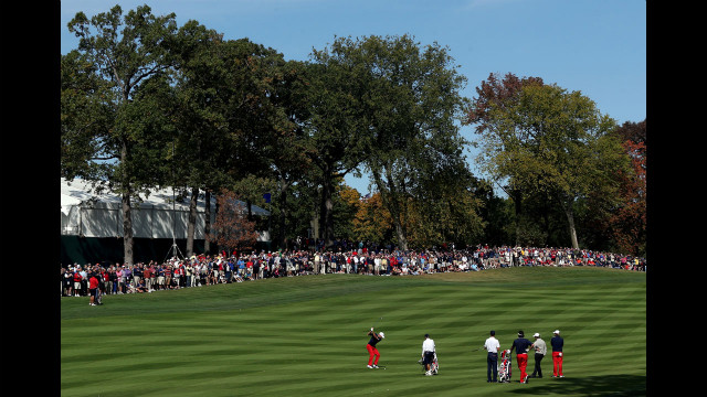 U.S.'s Jim Furyk plays his approach shot to the 12th green on Wednesday.