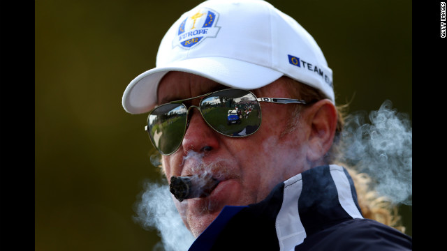 Miguel Angel Jimenez of Europe watches the play Thursday.